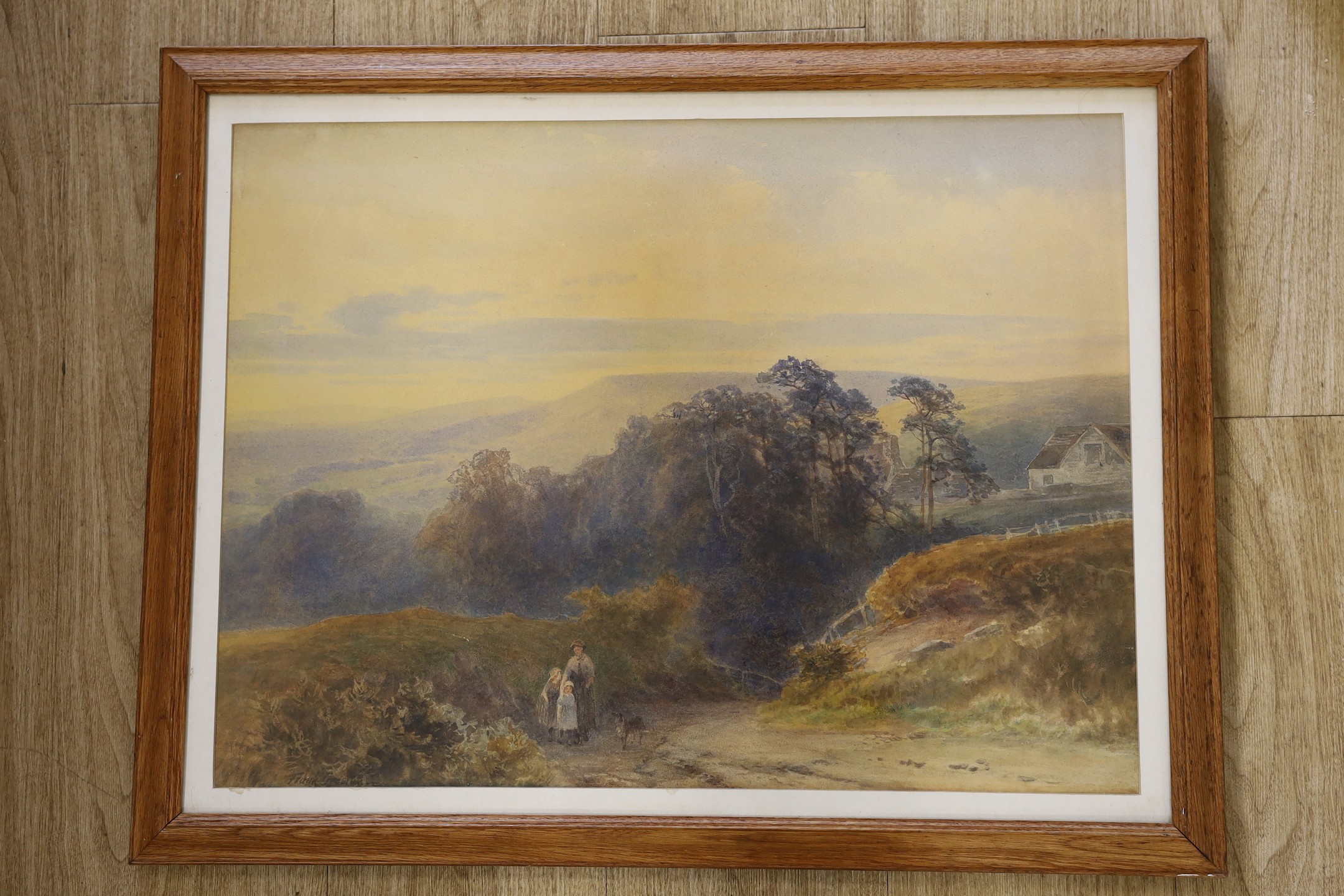 Frank Gresley (1855-1936), watercolour, Figures on a downland track, signed, 44 x 59cm